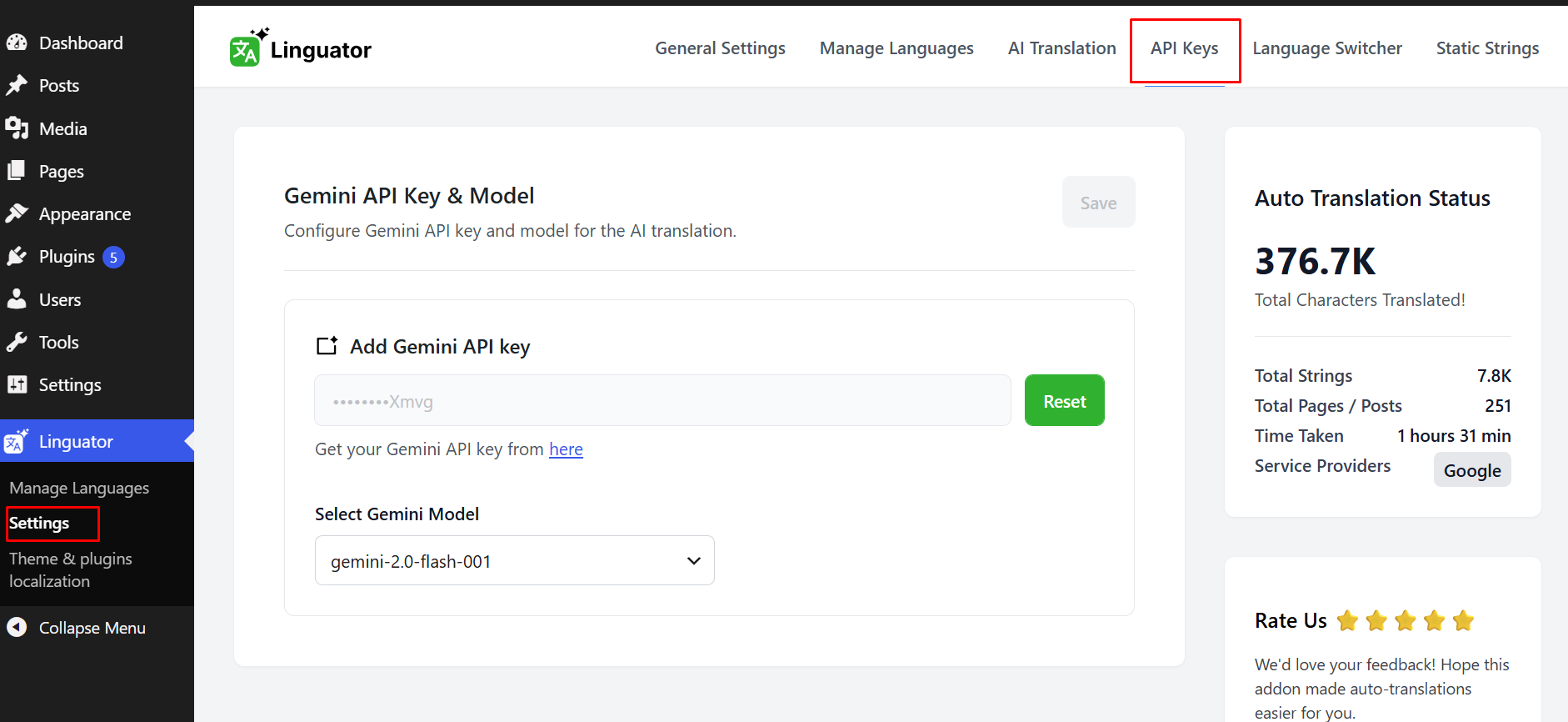 linguator api keys